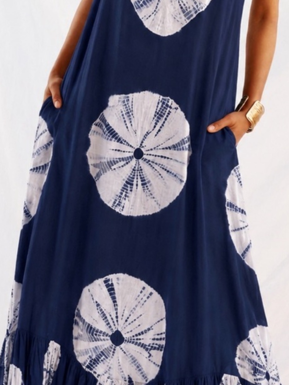 Norblack Norwhite Tie Dye Maxi Dress Blue White Tiered Lined Summer Size Large